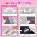 BETE Medium Square Clear Acrylic Nail Tips224Pcs 16 Sizes with Half Sizes, Tipex Instant Apex Full Cover False Nails, Pre-Shaped Strong Thick Press On Nails for Home & DIY Manicure