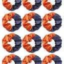 Cheerleader Hair Scrunchies, 4.5 Inches, 12 Pack, Satin Silk Ponytail Holders (Navy Blue/Orange)