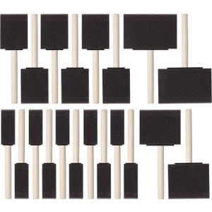 Bates- Foam Paint Brushes, 1, 2, 3" & 4, 20 Pack, Wooden Handle, Sponge Brushes for Painting, Staining, Varnishes, Gluing and DIY Craft Projects on Wood, Metal & More