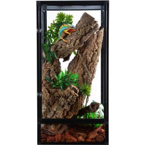 REPTI ZOO 18" x 18" x 36" Front Opening Chameleon Cage with 3-Sided Metal Mesh, 50 Gallon Screen Vertical Terrarium with Background Sticker, Tall Enclosure for Chameleon, Tree Frog, Arboreal Reptiles