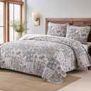 HORIMOTE HOME 100% Cotton Quilt King Size, Soft Bedspread with Floral Pattern Patchwork Quilt Set, Oversized King Vintage Farmhouse Quilt Coverlet for All Season with 2 Pillowshams