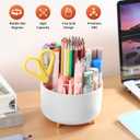 Desk Pencil Pen Holder, 5 Slots 360Degree Rotating Pen Organizers for Desk, Desktop Storage Stationery Supplies Organizer, Cute Pencil Cup Pot for Office, School, Home, Art Supply, White