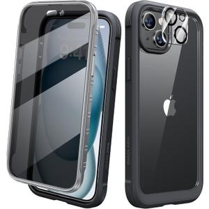 Diaclara Designed for iPhone 15 Case 6.1 Inch,Upgraded Full Body Rugged Clear Bumper Case with Built-in Privacy Screen Protector for iPhone 15,Black
