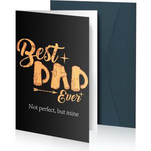 5 x Black Father's Day Card for Dad with Envelope, Happy Father's Day Card from Son Daughter, Best Dad with Wood Design Lettering