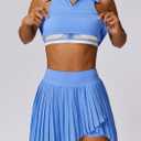 ABEHIK Women 2 Piece Tennis Dress Sleeveless Racerback Padded Crop Top Pleated High Waisted Tennis Skirt Golf Workout Outfits (Blue, M)