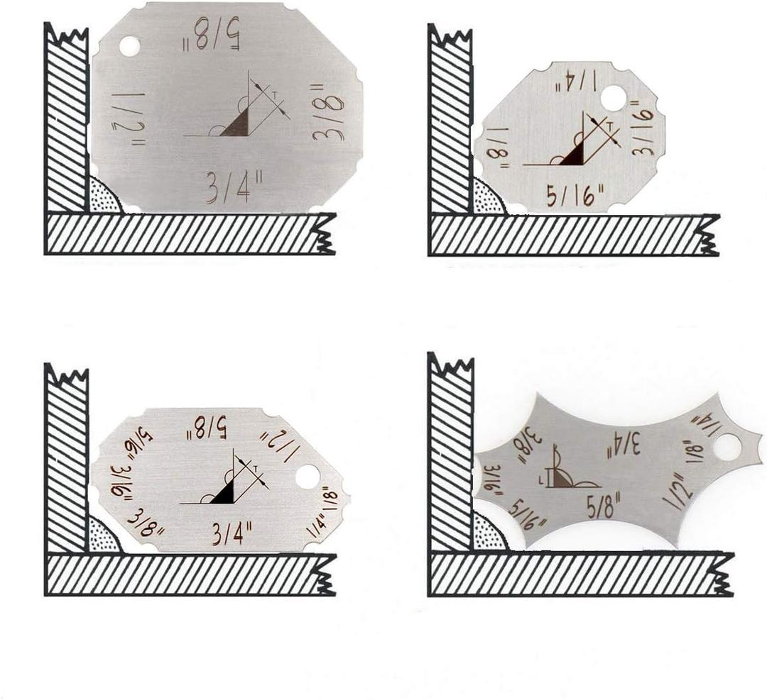 4pcs Weld Gauge Key Welding Fillet Throat Size & Leg Length Gage Set in Inch & Mm Stainless Steel