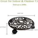 2pcs Heavy Duty Cast Iron Flowerpot Holder Plant Caddy 11 inch, Flower Stand Round Planter Holder with 4pcs 360° Caster Wheels - Rustic Dark Brown