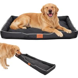FUMMI Chew Proof Indestructible Dog BedHeavyDuty Quilted Kennel Mat with Waterproof Core, Machine Washable Durable Dog Bed for Aggressive Chewers, Medium Dogs, Black