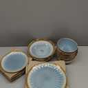 Gibson Elite Mayfair Bay 16-Piece Embossed Double Bowl Dinnerware Set, Service for 4  Blue Stoneware Plates and Bowls