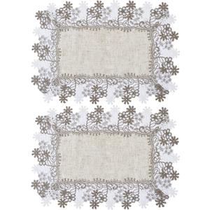Natural Neutral Earth Tones Beige Floral Lace Placemats Set of 2 Table Topper Dresser Scarf Place Mats (14"x20" Set of 2, Natural)