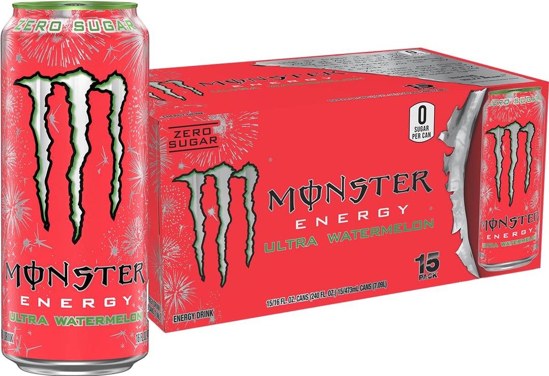 Monster Energy Ultra Watermelon, Sugar Free Energy Drink, 16 Ounce (Pack of 15) | Pack of 15 (EXP 12/31/26)