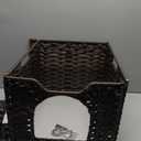 Cat Beds Indoor Kitten House, Handwoven Rattan Cat Cave Pet Cube, Large Cat Houses, One Bed Mat, Foldable, Hideaway, 16.5x16.5x13.2 Inches, 2 S-Shaped Hooks in Living Room Bedroom Brown