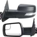 Left Driver Side Mirror Compatible with Ram 1500 2019-2025 Power Folding/Temperature Sensor/Heated/with Turn Signal/Puddle Light/Power Glass Texture Black (14 pins)