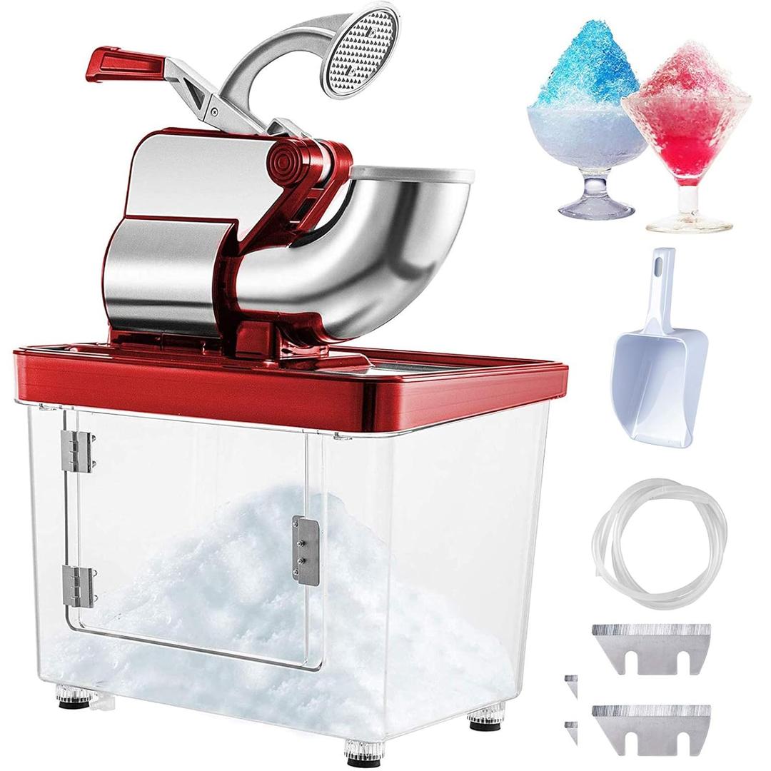 VEVOR 110V Commercial Ice Crusher 661LBS/H, ETL Approved 300W Electric Snow Cone Machine with Dual Blades, Stainless Steel Shaved Ice Machine with Safety On/Off Switch for Family, Restaurants, Bars (Red)