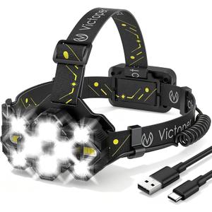 Victoper Headlamp Rechargeable, High Lumen Bright 10 LEDs Head Lamp, 8+2 Modes Head Light with Red Light for Adult, Waterproof Head Flashlight for Outdoor Running, Hunting, Camping, Hiking