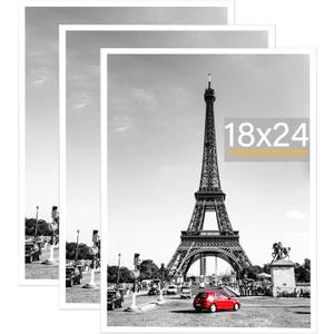 kennethan Picture Frame, Wall Gallery Poster Frames, Horizontal or Vertical Wall Mounting (White, 18x24-3 Pack)