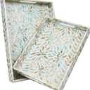 Serving Trays Handmade Trays for Serving Mother of Pearl Inlay Decorative Tray Room Decor, Coffee Table Tray Set of 2 Trays Decor for Ottoman Length 16'' and 14''