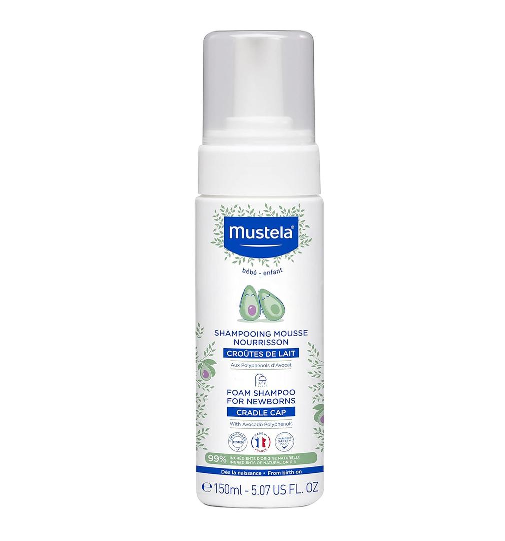 Mustela Cradle Cap Foam Shampoo for Newborn - Baby Shampoo with Natural Avocado - Tear-Free & Fragrance-Free - 5.07 fl. oz.
