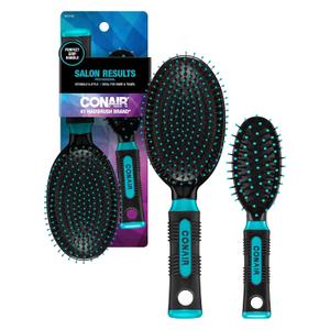 Conair Salon Results Hairbrush Set - Travel Hair Brush - Hairbrushes for All Hair Types - curly hair brush - hairbrush - detangler brush - Travel size + Full-size Brush (2 Count, Teal)