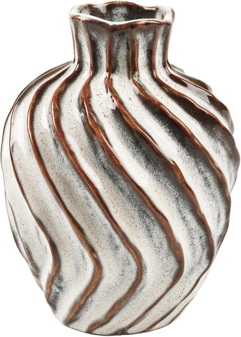 Ceramic Vase Modern Aesthetic Decorative Small Flower Vase for Home Decor, Living Room, Office, Table Centerpiece Shelf Bookshelf Decoration, 7.1 Inch