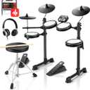 Donner DED-80 Electronic Drum Set with 4 Quiet Mesh Pads, 180+ Sounds, 2 Pedals, Throne, Headphones, Sticks, and Melodics Lessons