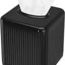 Livelab Square Plastic Tissue Box Holder with Base - Modern Cube Decorative Tissue Cover for Bathroom, Countertop, Living Room, Bedroom, Office - Black