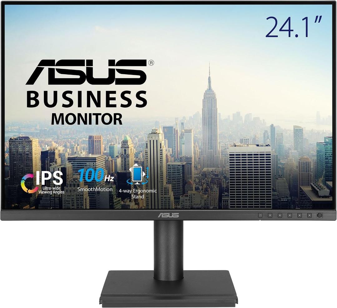 ASUS 24” Business Monitor (BE248QF) - WUXGA (1920x1200), IPS, 100Hz, Frameless, Speakers, Height Adjustable, Ergonomic Design, HDMI, Eye Care, VESA Wall Mountable
