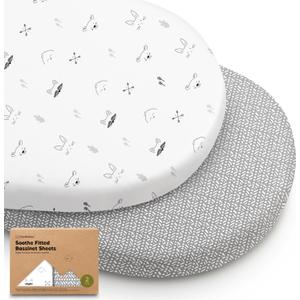 2-Pack Organic Bassinet Sheets for Girls, Boys - 100% Cotton Bassinet Mattress Sheets Compatible with Halo Bassinest Swivel Sleeper, Graco, Baby Delight, Chicco, Unisex Fitted Bassinet Sheets (Nordic)