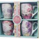 Christian Art Gifts Ceramic Coffee/Tea Mug Set for Women | Vintage Botanic Floral Inspirations Design Bible Verse Mug Set | Boxed Set/4 Coffee Cups