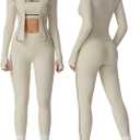 3 Piece Women Workout Set Sports Bra Tank Zip Jacket High Waist Leggings Casual Yoga Gym Outfit Athletic Clothing Sets (Beige, M)