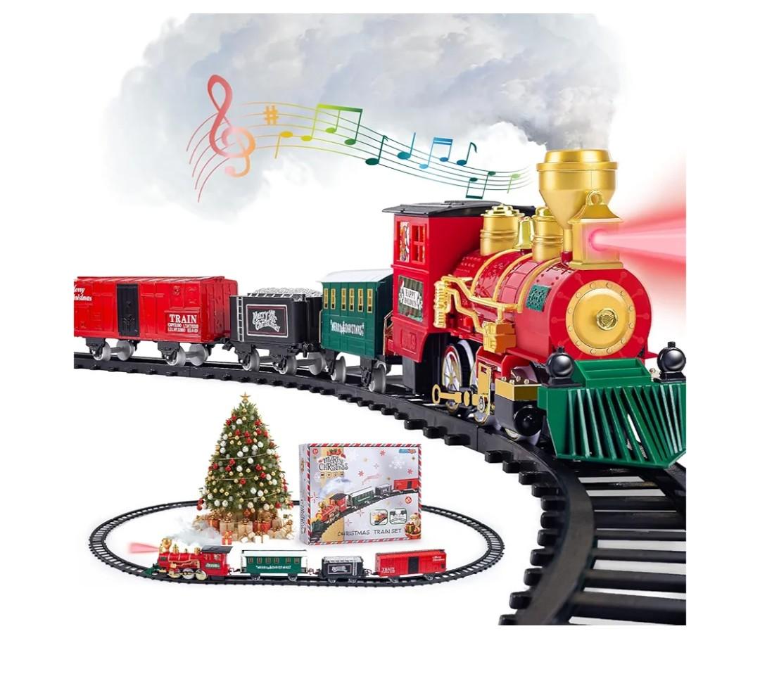 Kids Train Set, Christmas Train Set for Under The Trees, Electric Train Toys for Boys Girls with Steam Locomotive, Passenger Cars, Cargo Cars, Sounds & Lights, for 3 4 5 6 7 8+ Years O