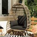 Hipicute Oversize Wicker Egg Chair Outdoor with Steel Frame, Egg Basket Lounge Chair with 4 Cushions, Egg-Shaped Chair for Patio, Porch, Backyard, Living Room