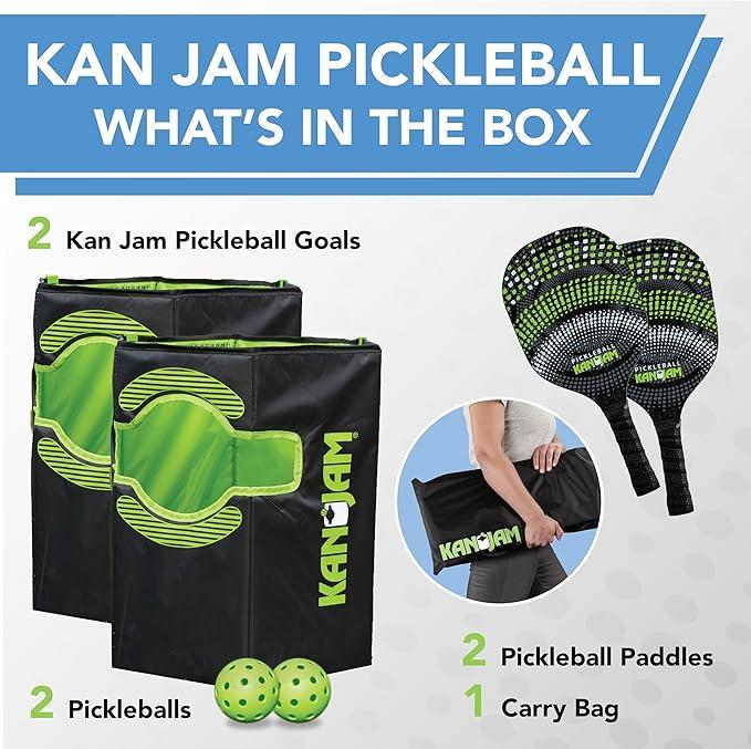 Kan Jam Pack n Go Pickleball Portable 4 Player Pickle Ball Outdoor Game with 2 Paddles and 2 Balls