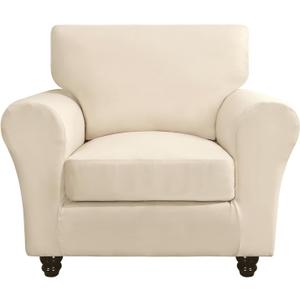 SearchI Stretch Sofa Cover Couch Covers, 2 Piece Armchair Slipcover with Separate Chair Cushion Cover, Washable Furniture Protector for Living Room(Armchair, Beige)