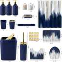 32PC Bathroom Sets with Shower Curtain and Rugs-Navy Blue Bathroom Accessories,Non Slip Bathroom Rugs Set with Toilet Lid Cover, Waterproof Shower Curtain, 3PC Soap Dispenser with Trash Can