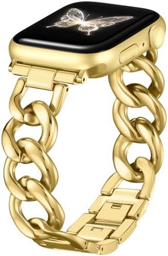 DaQin Gold Band Compatible with Apple Watch Bands for Women 40mm 38mm 41mm 42mm 44mm 45mm 46mm, Metal Chain Link Steel Replacement Accessories Bracelet for iWatch Bands Series 11 10 9 8 7 6 5 4 3 2 1