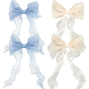8 PACK Light Blue and Champagne Big Ribbon Hair Bows,Large Hair Accessories,Oversized Long-tail Hair Clips for Women and Girls Hair Styling Accessories.