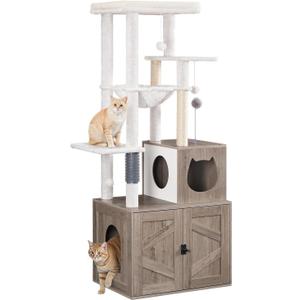 HOOBRO Cat Tree with Litter Box Enclosure, Tall Cat Tower for Indoor Cats, All-in-One Modern Cat Condo, Hidden Litter Box Enclosure Furniture, with Cat House, Sisal Posts, Greige and White, 23.6"L x 17.7"W x 59.4"H