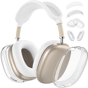 2 x for AirPods Max 2/1 Case Cover, Ear Pad Case Cover/Ear Cups Cover/Headband Cover for Apple AirPods Max 2 & 1 Headphones (2026/2024/2020), Clear TPU Transparent and Silicone Accessories case, White