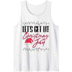 Let's Get Lit Funny Christmas In July Graphic Tank Top (Medium)