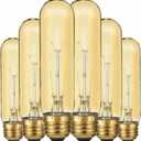 Edison Light Bulbs,120V, E26 Base, T10 Tubular Bulbs, 40W Amber Glass Incandescent, Ultra Warm White, Dimmable Vintage Tubular Style Showcase Bulb (6-Pack)