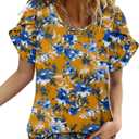 CRAZY GRID Women's Shirts Summer Casual Crewneck Ruffle Short Sleeve Blouses Cute Floral Print Tunic Tops (XL)