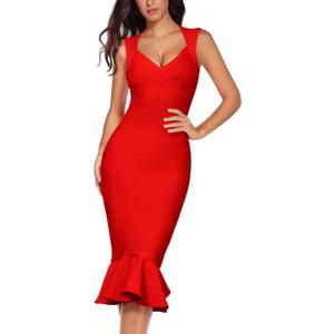 Shoulder Strap Sleeveless Fishtail Midi Bandage Dress for Women Bodycon Club Party Evening Dresses, XL