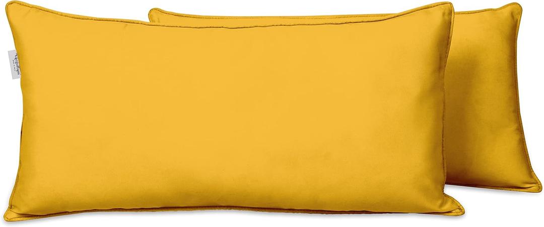 Indoor/Outdoor Polyester Fabric Lumbar Pillow Cover, All-Weather Waterproof Rectangular Cushion Case for Patio Furniture, 12 x 24 Set of 2 -Yellow