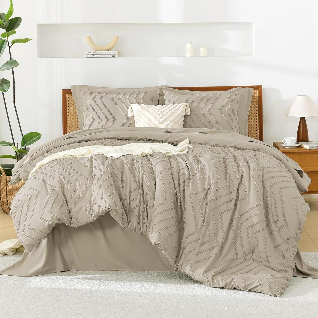 Litanika Light Hazel Queen Size Comforter Set with Sheets - 7 Pieces Bed in a Bag Queen Boho Tufted Complete Bedding Sets with Comforter, Sheets, Pillowcases & Shams