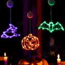 Halloween Decorations 3 Pack Orange Pumpkin Green Spider Purple Witch Hat Lights with Suction Cup Battery Operated Halloween Lights,Slow Fade Mode & Timer for Windows, Bedroom, Porch