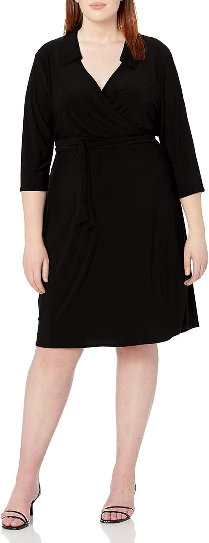 Star Vixen Women's Plus-Size Faux Wrap Dress (Black, XL)