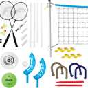 Franklin Sports Fun 5 Combo Outdoor Game Set - Backyard, Beach + Camping Games for Kids - Badminton, Volleyball, Flip Toss, Flying Disc - Horseshoes or Ring Toss