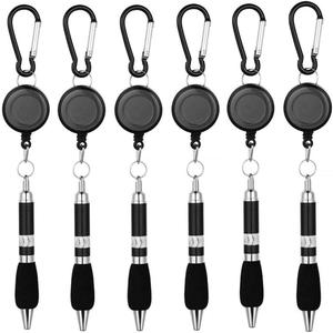 6 Pieces Black Carabiner Pens, Retractable Badge Reel Pens with Blue Ink, Lightweight and Durable