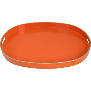Orange Decorative Tray, Oval Serving Tray with Handles, Plastic Trays for Coffee Table, Ottoman Trays for Living Room, Bathroom, 15.6" X 10.6" X 1.4"